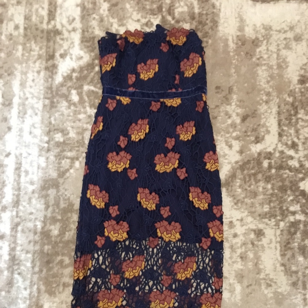 FOXIEDOX Midi Strapless Dress crocheted overlay